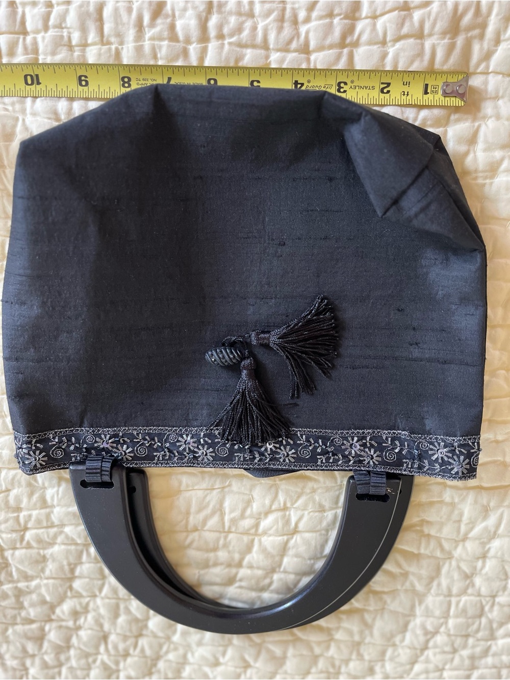 Black Tassel Top-Handle Evening Bag